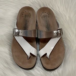 Mephisto Helen Mix Women Cork Sandals In White/Silver Size 36 (US 6)